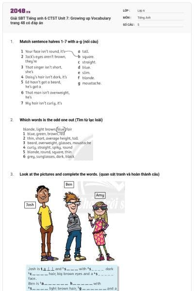 Giải SBT Tiếng anh 6 CTST Unit 7: Growing up Vocabulary trang 48 có đáp án