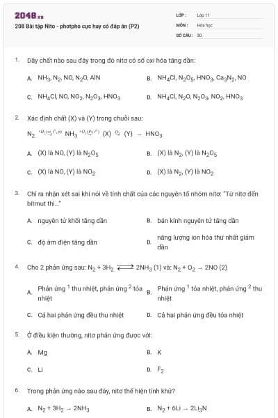 208 Bài tập Nito - photpho cực hay có đáp án (P2)