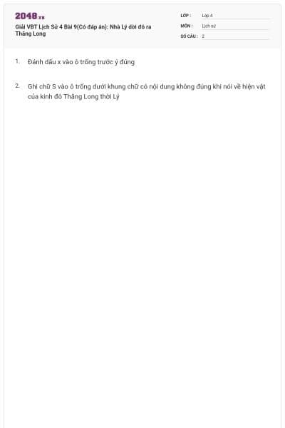 Giải VBT Lịch Sử 4 Bài 9(Có đáp án): Nhà Lý dời đô ra Thăng Long