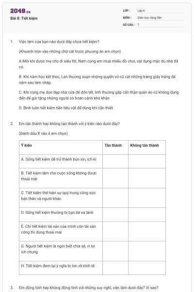 Bài 8: Tiết kiệm