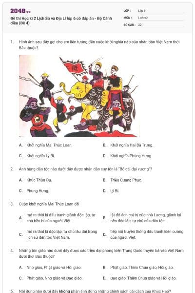 Đề thi Học kì 2 Lịch Sử và Địa Lí lớp 6 có đáp án - Bộ Cánh diều (Đề 4)