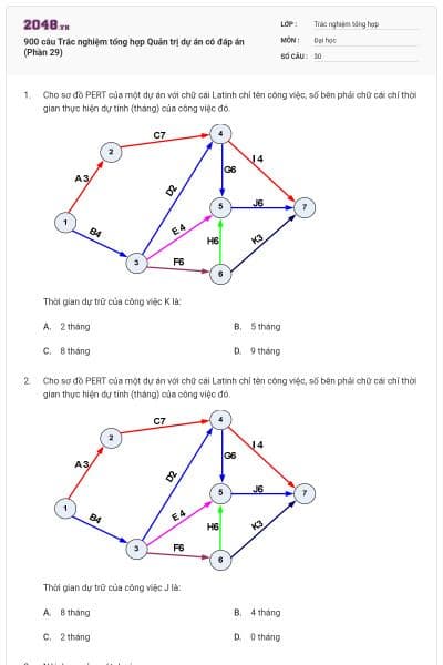 900 câu Trắc nghiệm tổng hợp Quản trị dự án có đáp án (Phần 29)