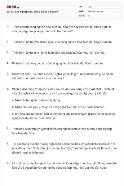 Bài 6: Công nghiệp hóa, hiện đại hóa đất nước