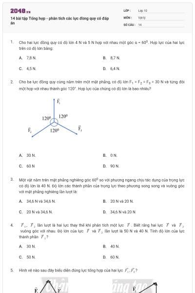 14 bài tập Tổng hợp - phân tích các lực đồng quy có đáp án
