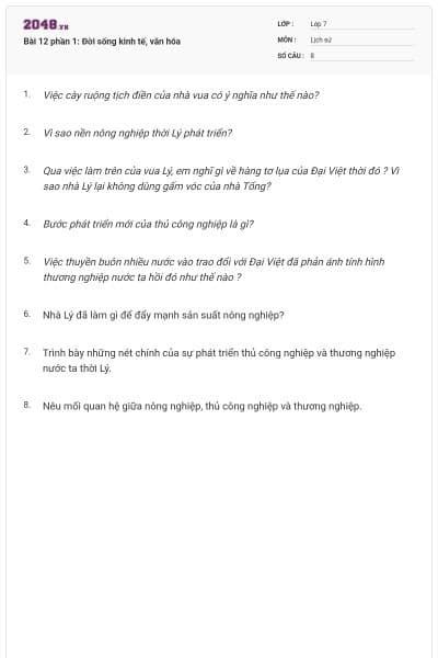 Bài 12 phần 1: Đời sống kinh tế, văn hóa