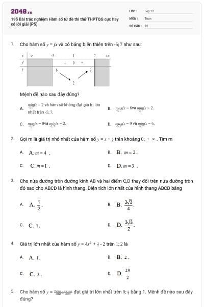 195 Bài trắc nghiệm Hàm số từ đề thi thử THPTQG cực hay có lời giải (P5)