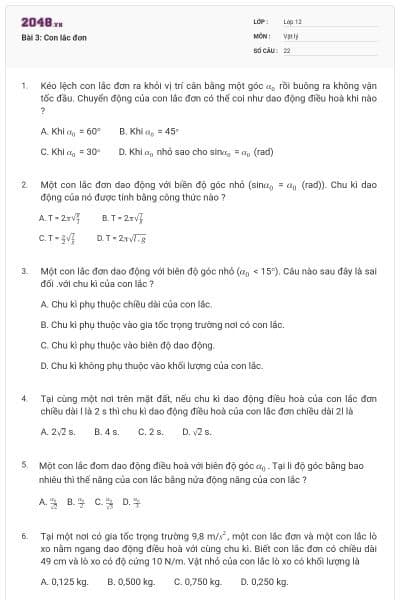 Bài 3: Con lắc đơn