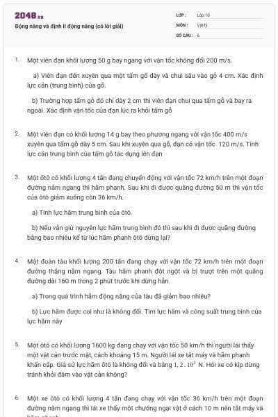 Động năng và định lí động năng (có lời giải)