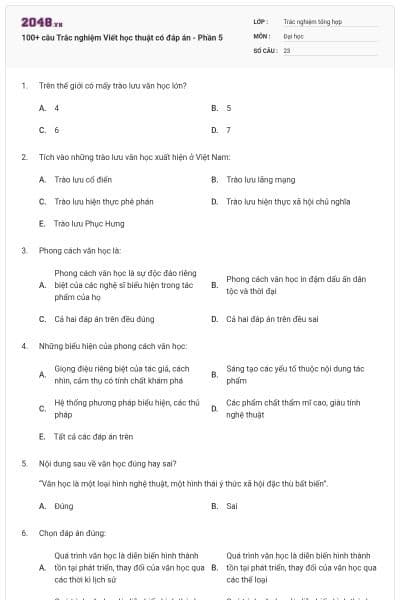 100+ câu Trắc nghiệm Viết học thuật có đáp án - Phần 5