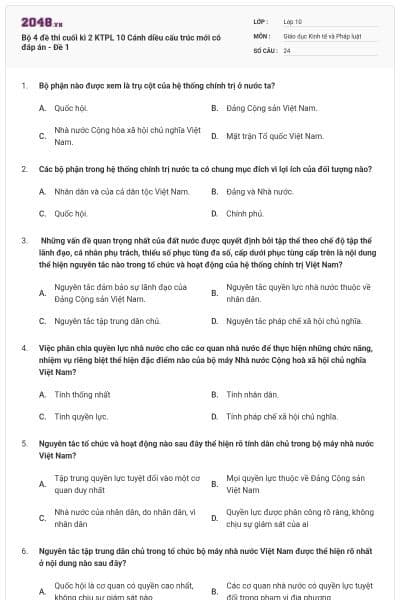 Bộ 4 đề thi cuối kì 2 KTPL 10 Cánh diều cấu trúc mới có đáp án - Đề 1