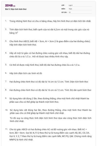 Bài 5: Diện tích hình thoi