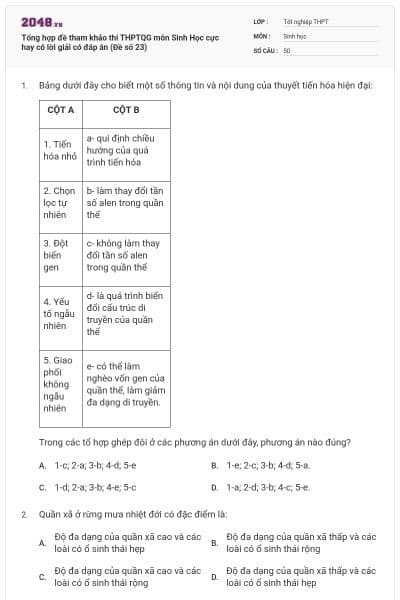 Tổng hợp đề tham khảo thi THPTQG môn Sinh Học cực hay có lời giải có đáp án (Đề số 23)