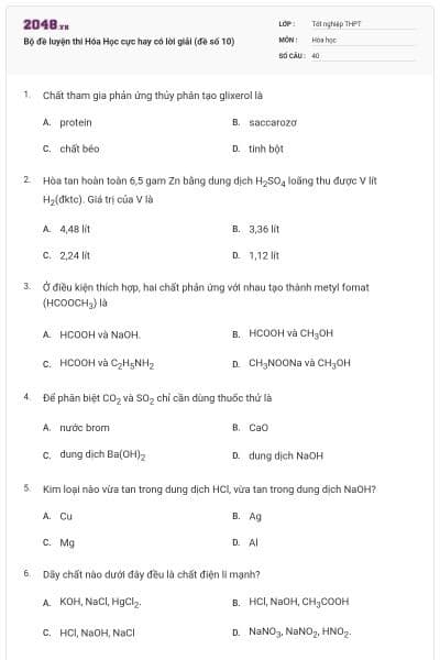 Bộ đề luyện thi Hóa Học cực hay có lời giải (đề số 10)