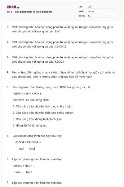 Bài 11: Axit photphoric và muối photphat