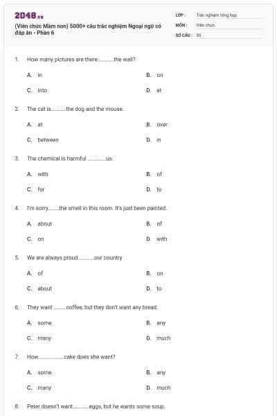 (Viên chức Mầm non) 5000+ câu trắc nghiệm Ngoại ngữ có đáp án - Phần 6
