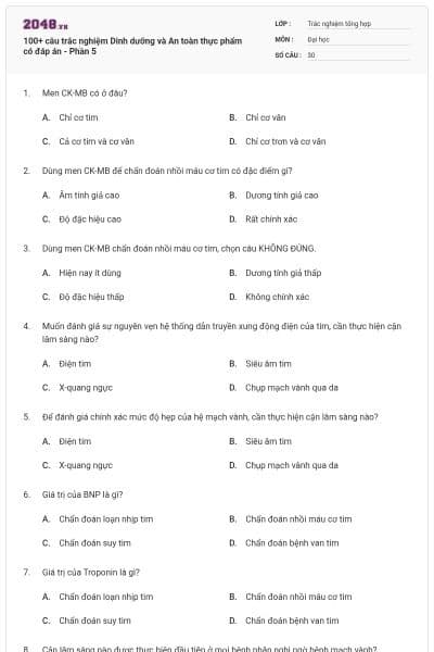 100+ câu trắc nghiệm Dinh dưỡng và An toàn thực phẩm có đáp án - Phần 5