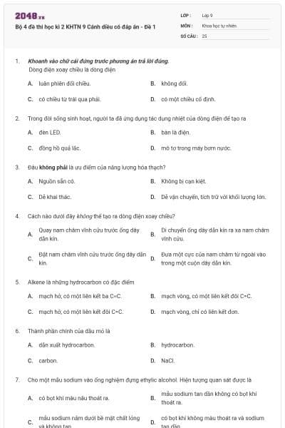 Bộ 4 đề thi học kì 2 KHTN 9 Cánh diều có đáp án - Đề 1