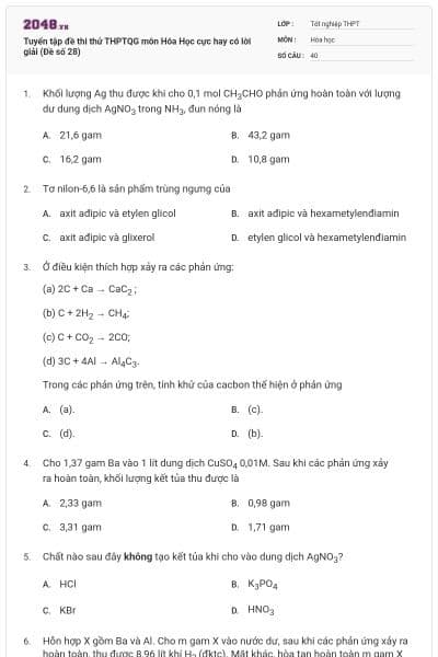 Tuyển tập đề thi thử THPTQG môn Hóa Học cực hay có lời giải (Đề số 28)