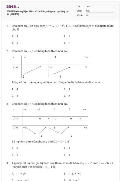 208 Bài trắc nghiệm Hàm số cơ bản, nâng cao cực hay có lời giải (P2)