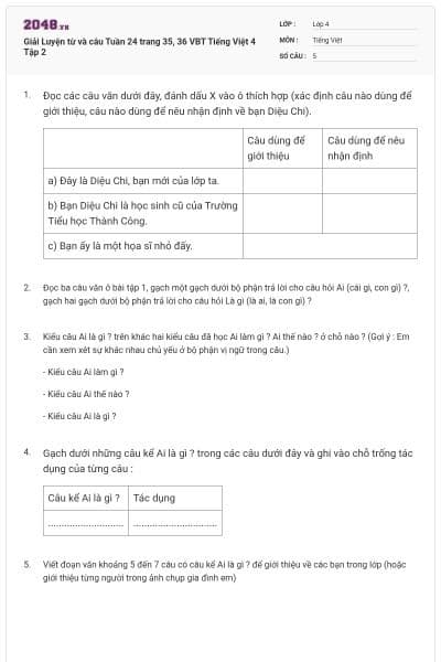 Giải Luyện từ và câu Tuần 24 trang 35, 36 VBT Tiếng Việt 4 Tập 2