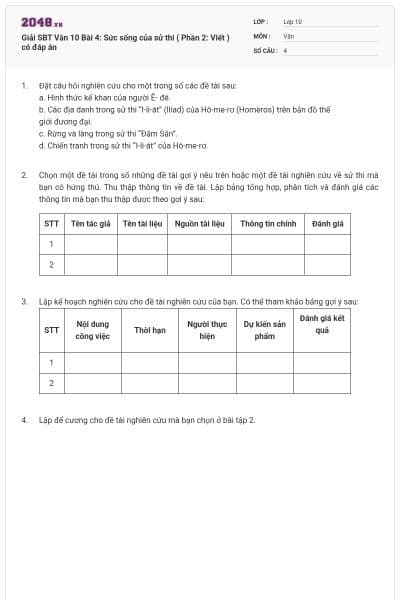 Giải SBT Văn 10 Bài 4: Sức sống của sử thi ( Phần 2: Viết ) có đáp án