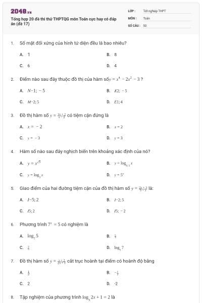 Tổng hợp 20 đề thi thử THPTQG môn Toán cực hay có đáp án (đề 17)