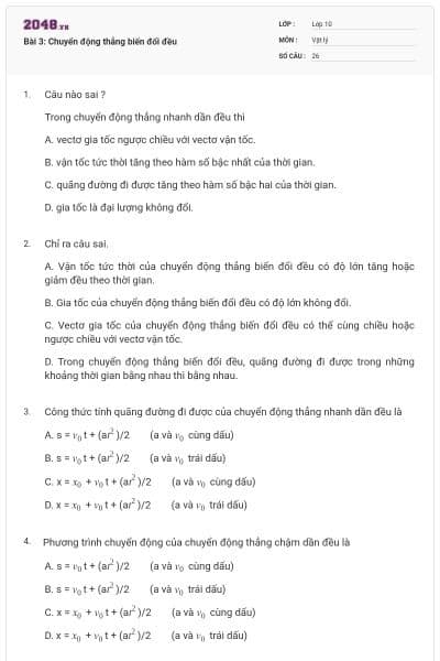 Bài 3: Chuyển động thẳng biến đổi đều