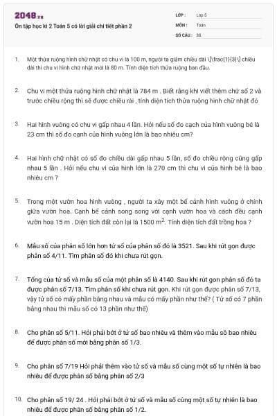 Ôn tập học kì 2 Toán 5 có lời giải chi tiết phần 2