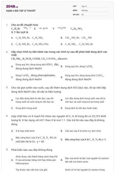 DẠNG 4 BÀI TẬP LÝ THUYẾT