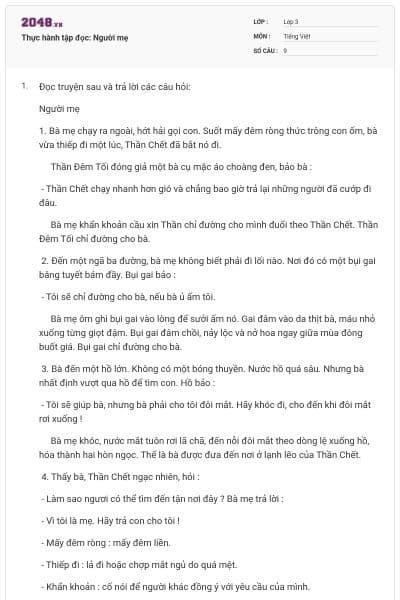 Thực hành tập đọc: Người mẹ