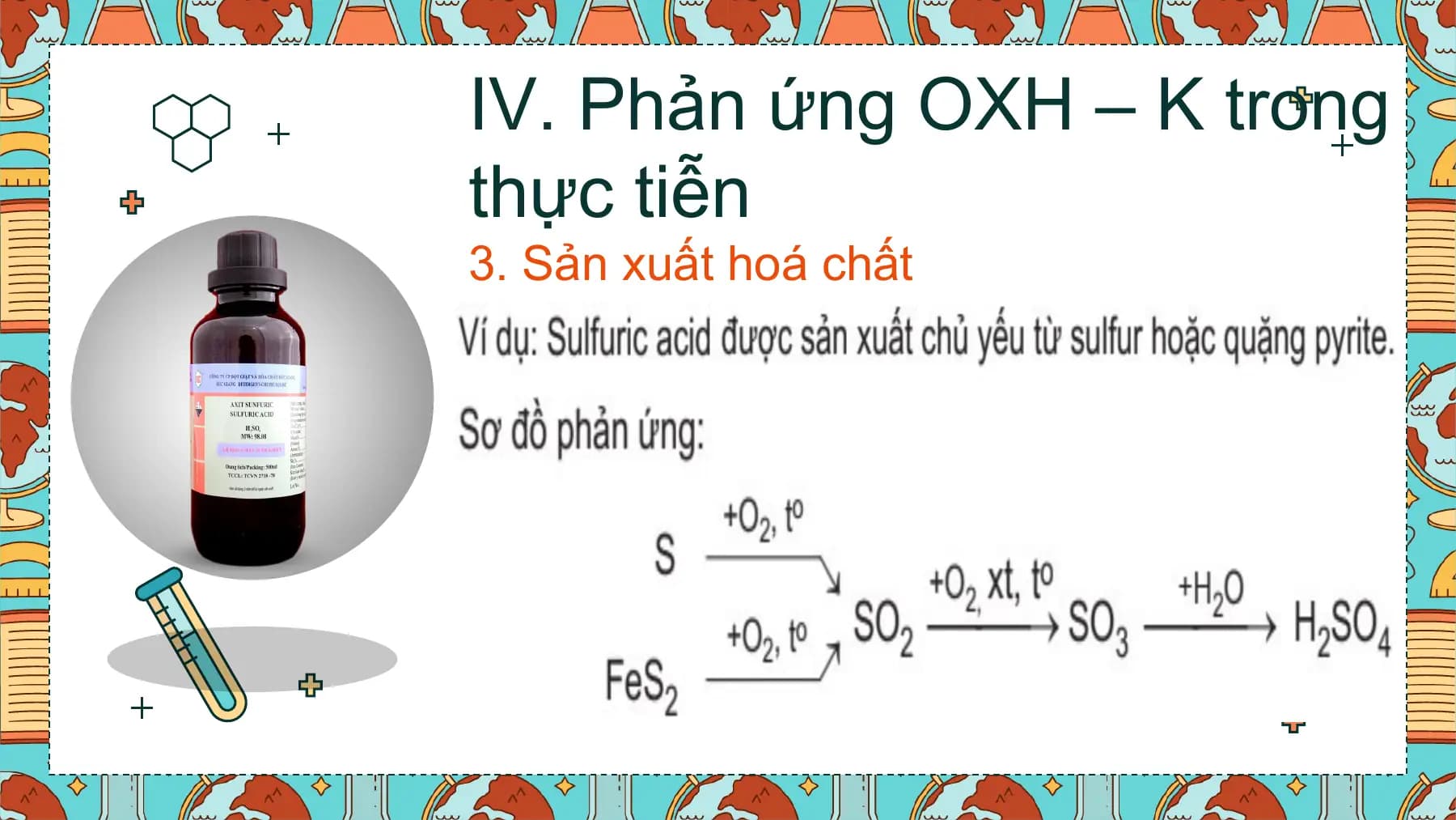 IV. Phản ứng OXH – K trong
thực tiễn
3. Sản xuất hoá chất
