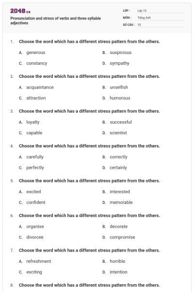 Pronunciation and stress of verbs and three syllable adjectives