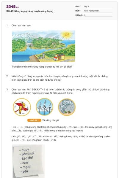 Bài 46: Năng lượng và sự truyền năng lượng