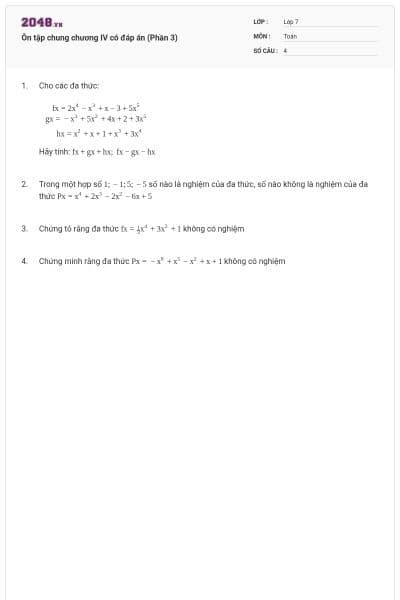 Ôn tập chung chương IV có đáp án (Phần 3)