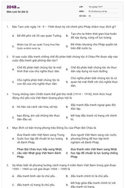 Môn Lịch Sử (Đề 3)