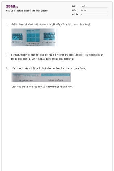 Giải SBT Tin học 3 Bài 1: Trò chơi Blocks