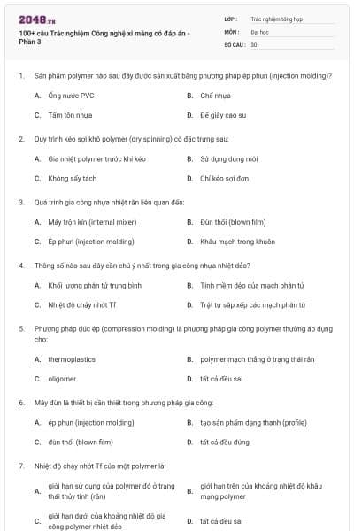 100+ câu Trắc nghiệm Công nghệ xi măng có đáp án - Phần 3