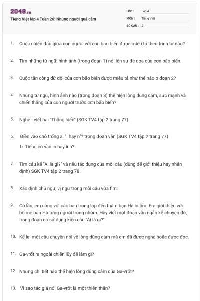 Tiếng Việt lớp 4 Tuần 26: Những người quả cảm