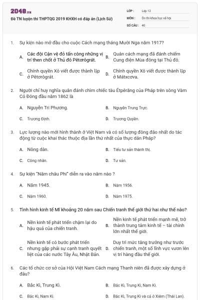 Đề TN luyện thi THPTQG 2019 KHXH có đáp án (Lịch Sử)