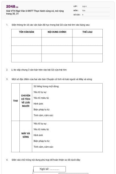 Giải VTH Ngữ Văn 6 KNTT Thực hành củng cố, mở rộng trang 30, 31