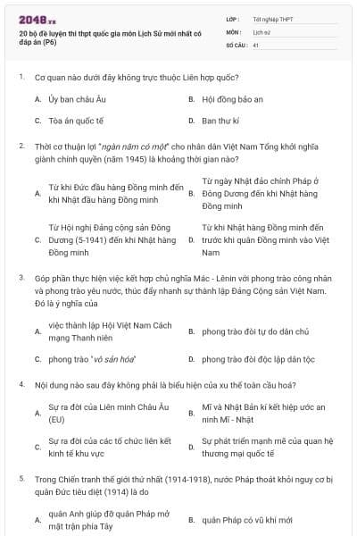 20 bộ đề luyện thi thpt quốc gia môn Lịch Sử mới nhất có đáp án (P6)