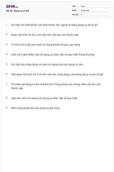 Bài 20. Dụng cụ cơ khí