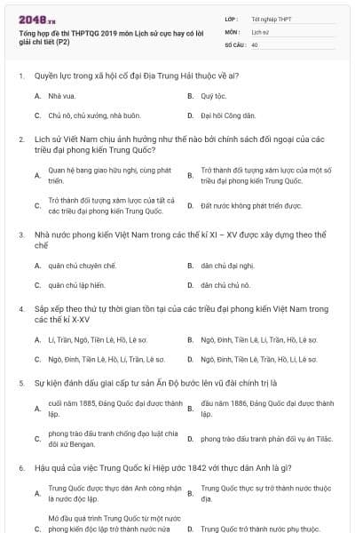 Tổng hợp đề thi THPTQG 2019 môn Lịch sử cực hay có lời giải chi tiết (P2)