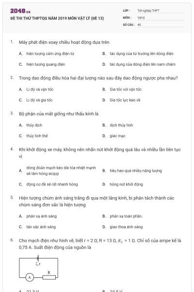 ĐỀ THI THỬ THPTQG NĂM 2019 MÔN VẬT LÝ (ĐỀ 13)