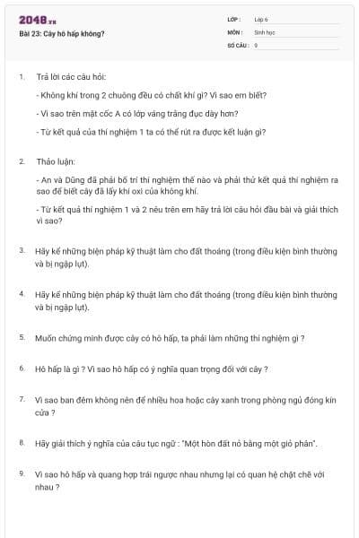 Bài 23: Cây hô hấp không?