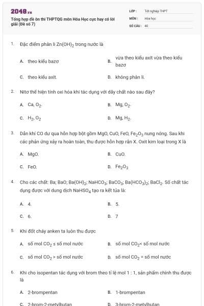 Tổng hợp đề ôn thi THPTQG môn Hóa Học cực hay có lời giải (Đề số 7)