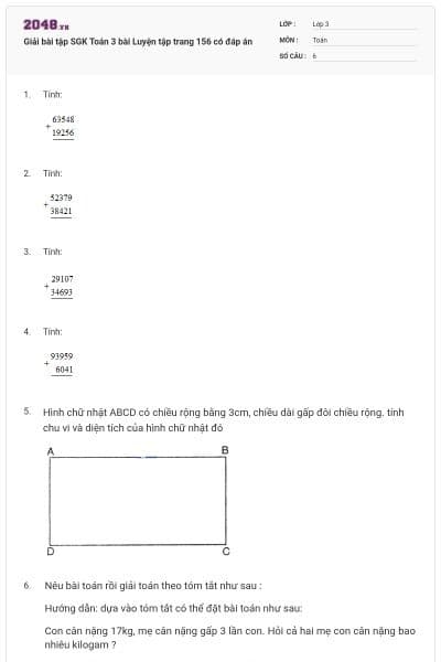 Giải bài tập SGK Toán 3 bài Luyện tập trang 156 có đáp án