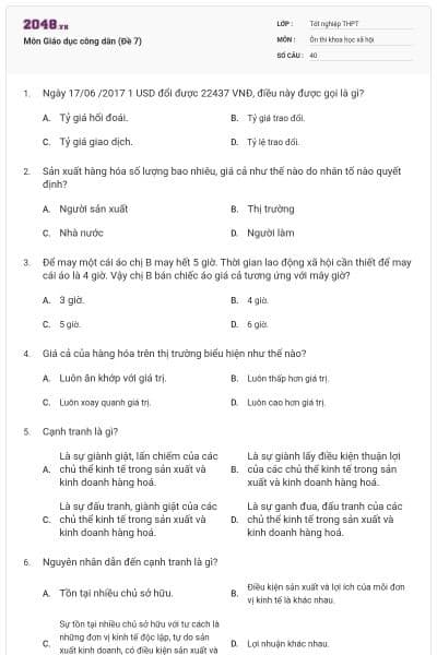 Môn Giáo dục công dân (Đề 7)