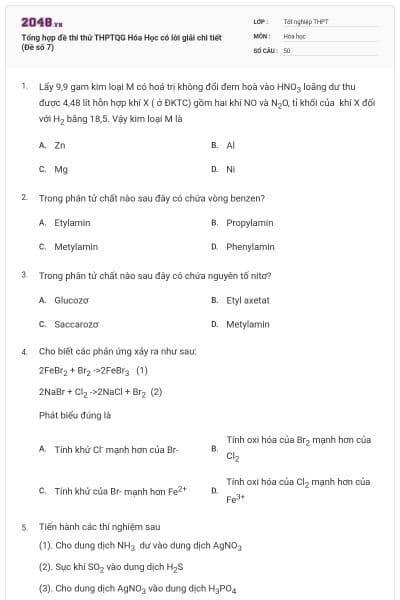 Tổng hợp đề thi thử THPTQG Hóa Học có lời giải chi tiết (Đề số 7)