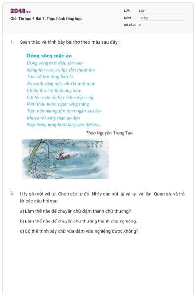 Giải Tin học 4 Bài 7: Thực hành tổng hợp